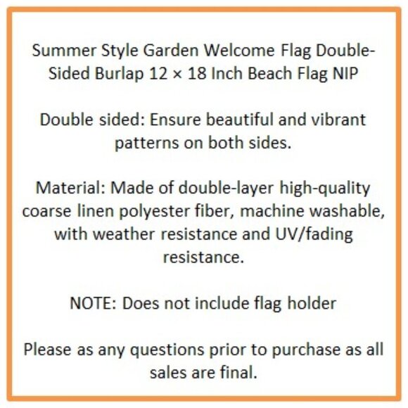 Summer Style Garden Welcome Flag Double-Sided Burlap 12 × 18 Inch Beach Flag NIP - Picture 4 of 5